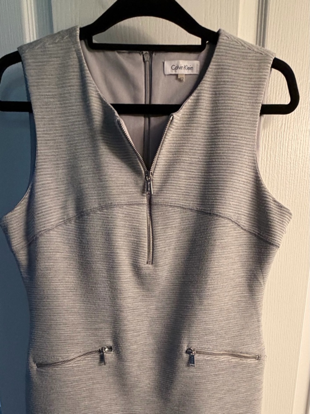 Calvin Klein Light Gray Sleeveless Zip-Front Midi Dress + jacket